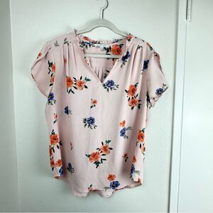 41 Hawthorn Pink Ruffle Floral VNeck Blouse XL
